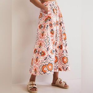 Boden Pull On Cotton Midi Skirt in Multicolor Bloomsbury Floral Women's 14